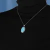 Halsband 925 Sterling Silver smycken gåvor Klassiska hänge halsband naturliga ädelt larimar retro kvinna oval charm rodium pläterat guld