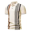 6 Colors Summer Mens Polo T-shirt Turn-down Collar Striped Breathable Fashion T-shirts Casual Tees pro choice 240409