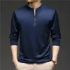 Fashion Men Solid Half-Zip T-shirt Spring Automne Business Male Vêtements Male Streetwear Casual Loose Stand Necl