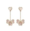 Designer charm Van Love Earrings 925 Sterling Silver Flower Plated with 18k Gold White Fritillaria Heart shaped