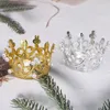 Party Supplies 1 PC Mini Crown Cake Topper Golden Silver Crystal Pearl Children Hair Ornaments For Wedding Birthday Decoration Tool