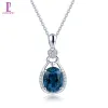 Ожерелья LP 3.08 Carats Natural London Blue Topaz Подвеска Solid 14k белого золота.