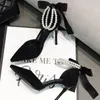 Dress Shoes Black Women's Pumps 2024 Summer Brand Design String Bead Pearls Wedding Bridal High Heels Sexy Pointed Toe Party Dance