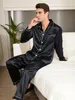 Pijama de pijama definido seda cetim de roupas de dormir para manga longa pijama masculino inverno dormindo em casa noite use grande tamanho de lounge 240408