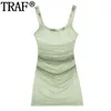 Casual Dresses 2024 Ruffle Slip Tulle Dress Woman Sleeveless Ruched Mini Women Print Mesh Backless Sexy Daring Party