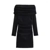 Casual Dresses Off Shoulder Short For Women 2024 Long Sleeve Mini Corset Dress Woman Folds Sexy Bodycon Party Dresse