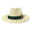 Liten Bee Straw Hat Sunblock Sunblock Jazz Hat Panama Millinery Summer Vacation Fashion Casual Retro Guld flätad liten topp hatt kvinnor breda brimta sunblock platt hatt