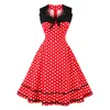 カジュアルドレスVolalo 50s 60s Vintageレトロ女性ドレスノースリーブポルカドットパーティーVestidoエレガントパッチワークレッドAラインビッグ4xl