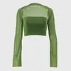 Women's T Shirts Xeemilo Aesthetic Vintage Women 2 Piece Sets Green Strapless Tank Top With Sexy Mesh Sheer Flare Long Sleeve Shawl Street