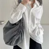 leftside Sier Soft Pleated Shoulder Bags for Women 2023 Winter Y2K Polyester Fibre Luxury Female Big Underarm Bag Handbags j4lz#