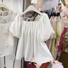 Blouses pour femmes kusahiki coréen fashion d'été bouffée à manches courtes à manches décontractées top plissée