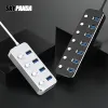 مراكز الألومنيوم سبيكة 4/7 منافذ USB 3.0 HUB Subcontrol Switch Hub 60/120cm الكابل حتى 5 جيجابت في الثانية مع شاحن الاتحاد الأوروبي معتمد CE