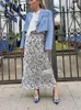ワークドレス2024春の女性ファッション2ピースセットブループリントvネックスリムクロップシャツプリーツシックなエレガントビーチスタイルの女性スカート