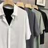 Men's Casual Shirts Men Formal Shirt Stylish Ice Silk With Hidden Buttons Turn-down Collar For Business Wear Short Summer