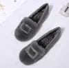 Casual Shoes Brand Rhinestone Woman Winter Plush Fur Flats Warm Women Crystal Loafers Slip On Moccasins Large Size Cotton Shoes2024