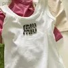 Designer de camiseta feminina Tee de verão miui unhas letra pesada na indústria pesada colete de ajuste novo suspenso emagrece