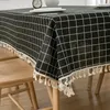 Masa bezi pamuk ve keten kapağı yemek odası için basit stil pladi basılı masa örtüleri ile püskül dikdörtgen ev dekor mantel mesa
