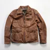 Men Brown Leather Motorcycle Jackets Genuine Leather Bomber Jacket Coat Outerwear Windbreakers Plus Size M-3XL 4XL