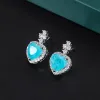 Colliers QTT Vintage 925 Silver Color Heart Forme Paraiba Tourmaline Bijoux Set Femme Femme Anneau d'oreille Collier Pendard