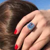 Zespoły nowe luksus AAA Sky Blue Cez Stone Bridal Rings wdzięczny rocznicowy pierścionek prezentowy dla żony genialne kobiety klasyczne biżuterię ślubną