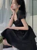 Casual Dresses Black Mini Women Sweet Ball Gown Simple Girlish Ruffles Design Streetwear Summer Puff Sleeve Fashion Korean Style
