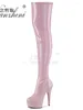 Bottes gothiques 20 cm rose sur le genou pour sexe 15 cm talons strip-teas