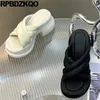 Slippare Metallic Open Toe Pumps Women Sheepskin Real Leather Block Trend Japanesskor Slides Y2K Platform High Heels Sandaler