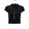 T-shirts pour femmes Dark Goth Cross Sheer Mall Gothic Femmes T-shirts GRUNGE AESTHÉS PUNK SEX SEO Emo Black Top Streetwear Fashion Alternative