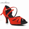 Dansskor Evkoodance Size US 4-12 HEEL Höjd 7 cm Brown Red Black Zapatos de Baile Professional for Girls Evkoo-553