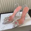 Amina Muaddi Heel Clear Sandals Top Luxury Designer Dress Shoes Bowknot Crystal Diamond Decoration TransparentPVC Wine Cup Amina Muadi Red Heels 242