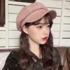 Beralar Retro Ayarlanabilir Yuvarlak Ressam Şapkası Siyah Kırmızı Sekizgen Metal Toka Kadın Süet Brim Beret Kore Stil