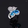 Cluster anneaux Creative Design S925 Sterling Silver Butterfly Full Diamond Blue Zircon Ring Fashion Match pour les bijoux pour femmes