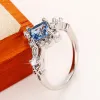 Band Huitan Unique Princess Cut Blue Cubic Zirconia Rings Silver Color Luxury Trendy Accessoarer for Women Wedding Engagement Smycken