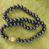 Halsband Natural 89mm AAA+ Tahitian Black Blue Pearl Necklace 14K Gold 24 "Fine JewelryJewelry Making