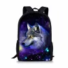 Torby 3D Wolf Space Printed School plecak dla nastolatków chłopców torebki dla dziewcząt szkolne kobiety mężczyźni torba podróży Uczniowie podstawowe dzieci 16 cali