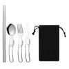 Dinnerware Sets Portable Stainless Steel Cutlery Camping Tableware Set Outdoor Picnic Dinner Dish Spoon Chopsticks Knife Fork Drinking Straw