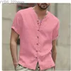 Chemises décontractées pour hommes 2018 Coton et chanvre Hot Sell Mens Shirts à manches courtes Summer Solid Standing Collar Casual Beach Style Shirts YQ240422