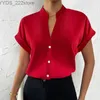 Koszule męskie Letnia koszula w dekolcie w stylu solidne kolory z krótkim rękawem Elegancka koszula Blusas YQ240422