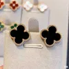 Designer brand fashion Van Gold High Edition Clover Earrings Female Plated 18k Rose Black Agate White Fritillaria Jewelry jewelry