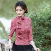 Abbigliamento etnico 2024 Stampa di fiori cinesi Top Hanfu Shirt Oriental Shirt Oriental tradizionale Cuggera Cheongsam Vintage Abito tangamico A439