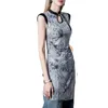 Vestidos de festa Madblack Roupas chinesas Cheongsam Mulher Woman Print Classic Slim Mesh tops sem mangas midi primavera d43032jc