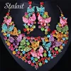 Necklaces Attractive Bridal Jewelry Set Painting Butterfly Full Crystal Multi Layer Necklace Earrings For Girl Party Wedding Accessories