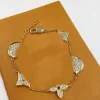 Classic Crystal Clover Flower Pendant Bangle Charm Bracelet Original Designer Bracelet Women Girl Gold Silver Plated Wristband Link Chain Bracelet Cuff Jewelry