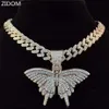 Hommes Femmes Hip Hop Butterfly Pendant Collier avec 13 mm Chain cubain Iced Out Bling Hiphop Colliers Fashion Charm bijoux x07315Q