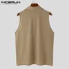 Incerun Men Tank Tops Tops Solid Color Lapeel Steseless Streetwear Casual Casual Casual Style Style Fashion Clothing S-5xl 240419
