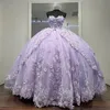 Vestidos de lavanda Quinceanera para vestido de bola de 16 anos fora do ombro Applique Flower Tull Birthday Party Dress for Girl Vestido 15 De Noiva