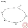 Anklets Solid 925 Silver Anklet Women Summer Fashion Trend Fjäril och hjärtformad hänge 100% 925 Sterling Silver Anklet Jewelry