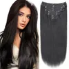 Straight Clip in Haare pro Set mit 120 g Doppelschweiß Brasilianer Jungfrau 100% menschliche natürliche schwarze Farbe für Frauen 240419