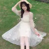 Casual klänningar långärmad klänning kvinnor solida söta studenter dagligen härlig sommar all-match mode koreansk stil knäslängd imperium