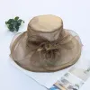 2024 Summer Korean Flower Mesh Visor Beach Sun Sun Hat Women's Organza Top Hat Collapsible Wide-Breed Beach Sun Hat